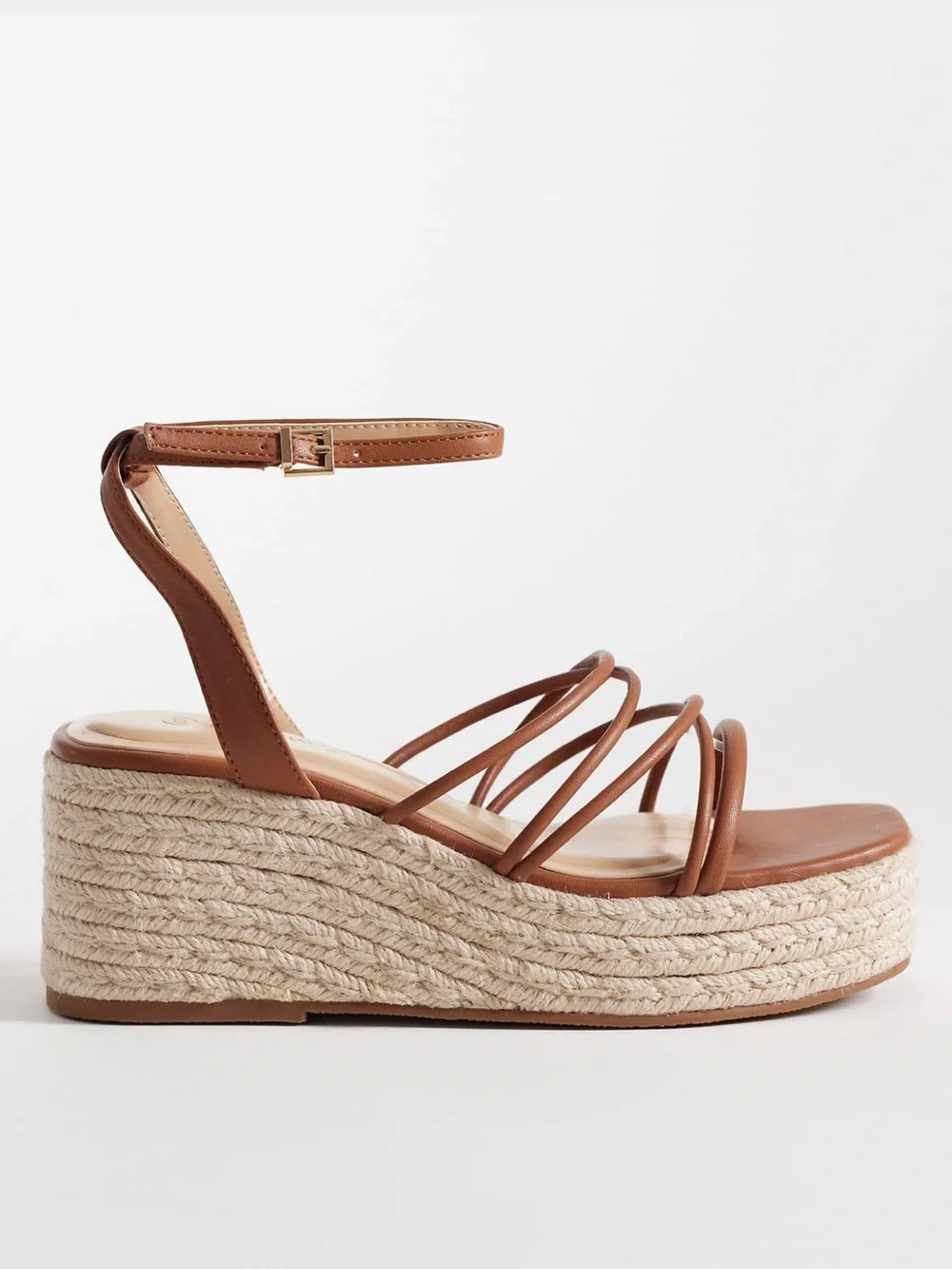 Woven Platform Wedge Sandals with Ankle Strap in Brown